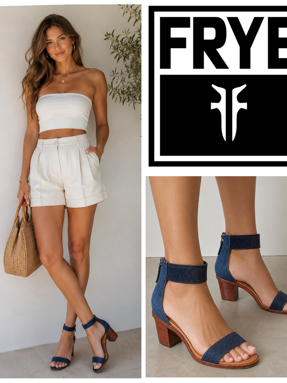 Frye Blue and Brown Heels with Ankle Strap and Open Toe